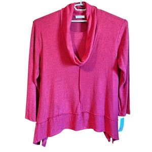 Jess & Jane 3X  Sweater Cowl‎ Neck w/Tank Tunic Top 3/4 Sleeve Red 3